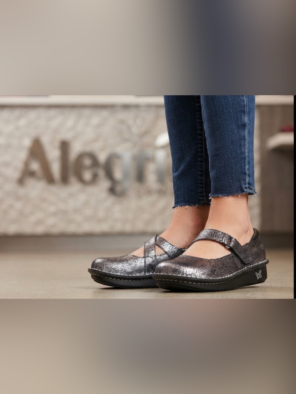 Authentic Alegria black and silver metallic leather designer shoes Sz 7